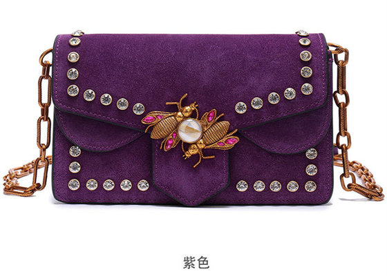 China Polished Leather Single Womens Shoulder Handbags , Honeybee Fashion Rivets Handbag supplier