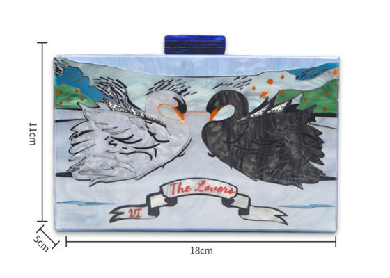 China Art Gallery Style Square Clutch Bag Swan Pattern For Ladies , Personalised Acrylic Clutch supplier