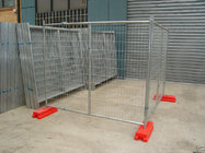 Metal temporary fence with stay and concrete bases portable movable