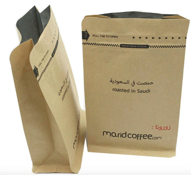 Snack Use Eco - Friendly Heat Sealed Paper Bag Packaging Free Standing