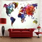 World Map Tapestry Watercolor Tapestry Abstract Map Tapestry Wall Hanging Colorful Globe Tapestry