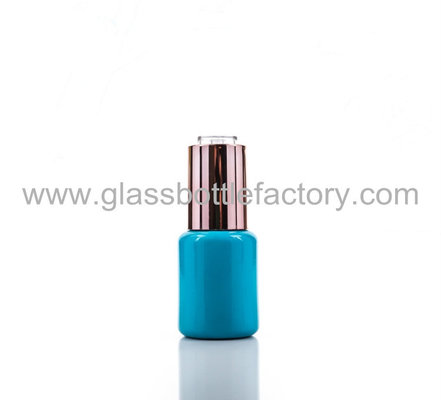 China 2016 New Item 15ml Blue Glass Essence Bottles With Gold Metal Droppers supplier