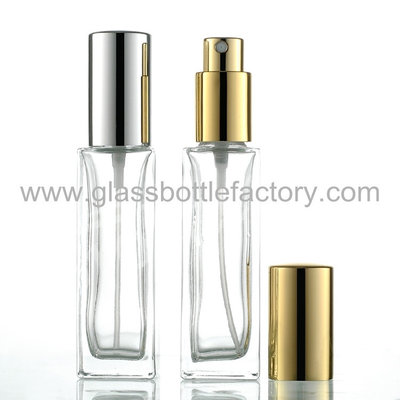 China 20ml Clear Tall Square Glass Perfume Bottle With Cap and Sprayer supplier