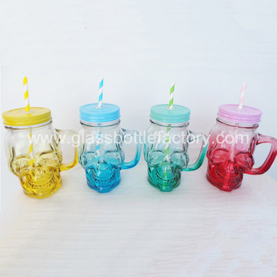 China 500ml New Item Skull Style Glass Mason Jar With Handle supplier