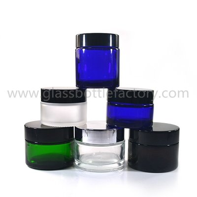 China 20g,30g,50g Clear, Frost,Amber,Blue,Green Round Glass Cosmetic Jars With Lids supplier