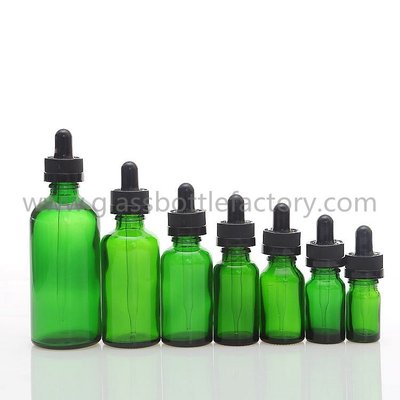 China 5ml-100ml Green Essential Oil Glass Bottles With Droppers supplier