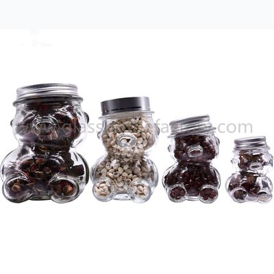 China 50ml,80ml,150ml,300ml Clear Bear Style Glass Honey Jars With Lids supplier