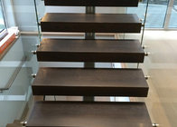 rubber wooden straight stairs with tempered clear glass railing