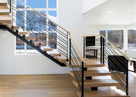 best price straight staircase with tempered clear glass railing