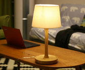 Wooden base linen lampshade soft light simple style Bedside lamp LX103