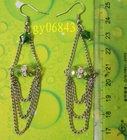 Green hand-cut crystal beads + plating chain tassel earrings ear jewelry