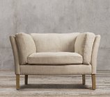 China French old styel linen fabric single sofa nice cushion comfortable upholstered sofa furniture with oak wood manufacturer