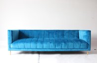 China Blue velvet fabric long back sofa armrest sofa home furniture nice design upholstered sofa stainless steel legs sofa company
