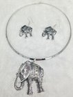 Hot Selling Antique Silver Elephant Pendant Charm Necklace Earring Jewelry Sets For Women