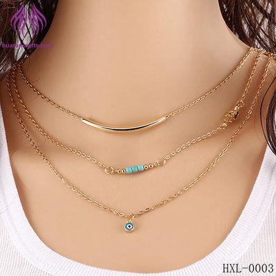 China Fashion Hamsa evil eye turquoise necklace women layer chain necklace jewelry supplier