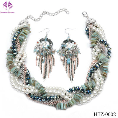 China Exaggerated fashion jewelry big multicolored shell pearl necklace jewelry set supplier
