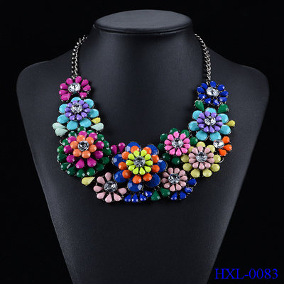 China Fashion Womens Color Flower Choker Bib Statement Necklace Collar Chain Pendant supplier