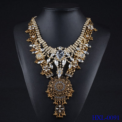 China Fashion Charm Jewelry Crystal Necklace Chunky Statement Bib Pendant Choker Chain supplier