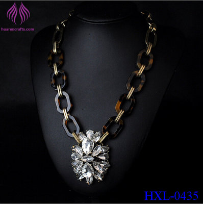 China Link Necklace leopard Resin Jewelry New Arrival Plastic Acrylic Chain Necklace with crystal flower supplier