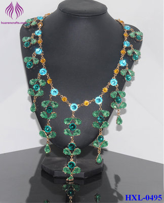 China Fashion leaves green crystal vine necklace rhinestone fringe tassel necklace supplier