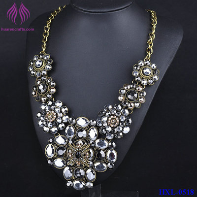 China Silver Clear Crystal Flower Chocker Chunky Statement Bib Collar Necklace supplier