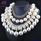 New Fashion Multi-layer Pearl Chain Statement Bib Women Charm Choker Necklace supplier