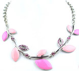 Pink leaf alloy enamel necklace earrings set pink purple leaves necklace jewelry set necklace BJX-4330