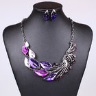 Retro necklace Color Enamel plus drill leaves Sweater chain Leaves short-chain Set Wholesale  MD1413