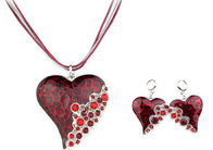 Alloy green heart-shaped necklace Purple Enamel Heart Necklace Heart Earrings Red Heart Jewelry Set BJX4343