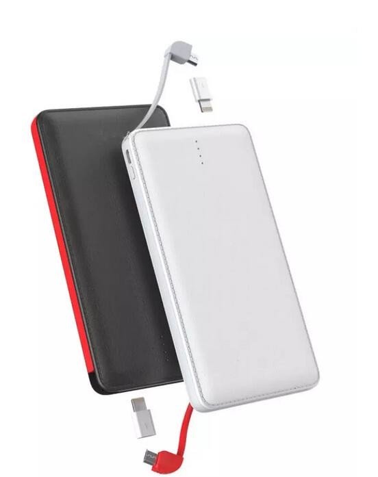 With Cables 10,000mah portable power bank leather casing high capacity smaller size supplier