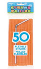 6.3inch Plastic Flexible Drinking Straws, orange/yellow bendy straw , pack of 50ct