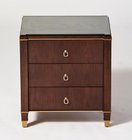 Glass top walnut wood veneer 3 drawers bed side table,night stand for hotel bedroom furniture