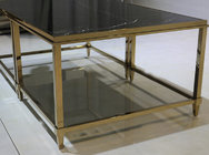 Stone top retangular polished gold finish metal frame coffee table for hotel bedrooom and living room