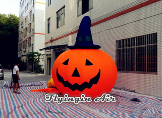 Inflatable Halloween Pumpkin with Witch Hat for Events and Outdoor Door