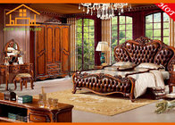 Italy Style top grain leather antique Brand New Royal Luxury King Size Bed With Wood Bedroom Furniture set