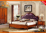 antique cheap european style home furniture High quality leather Wood carving display home bedroom furniture set