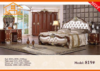 Eco friendly solid wood romantic style cream colored High-class Imperial white leather diamond bedroom furniture sets