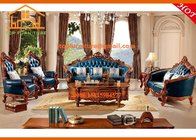 New model antique royal italian furniture luxury wood carved leather blue sofa furniture sets