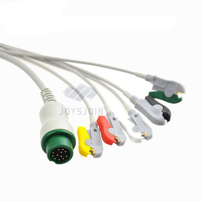 China Compatible Mindray T5/T8 5 lead ECG cable clip style, IEC standard TPU cable supplier