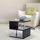 Wooden S Shape Cube Coffee Table 2 Tier Storage Shelves Display (Black)