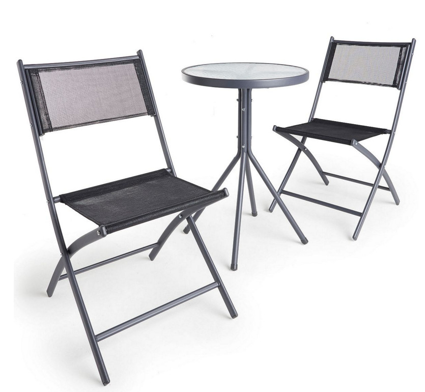 Black Bistro Set 3 Piece Table and Chairs Set with hardwearing woven fabric ceramic garden table set