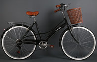 Hi-ten steel black 26 inch OL elegant city bike for lady  with Shimano 7 speed with basket