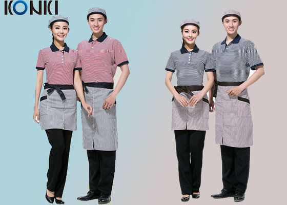 China Stripe T shirt Short Sleeve Restaurant Staff Uniforms for Men and Women supplier