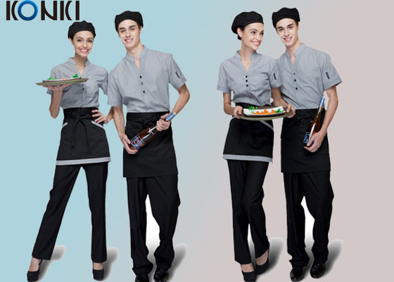 China Trendy Restaurant Uniforms For Restaurant Staff / V Neck Shirt And Pants supplier