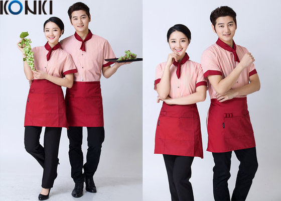 China Stripe Shirt Restaurant Staff Uniforms Embroidered Workwear For Women supplier