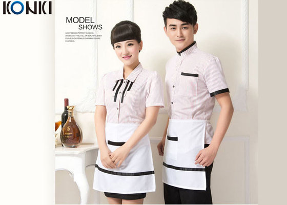 China Casual Restaurant Staff Uniforms , Custom Short Sleeve Stripe Shirt supplier