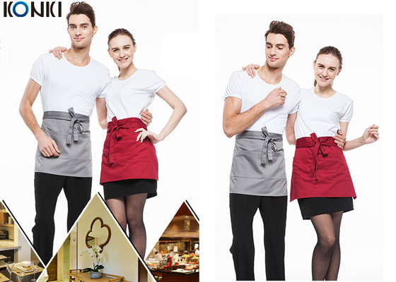 China Woven Cotton Cute Cooking Aprons , Short Red Apron For Men And Women supplier