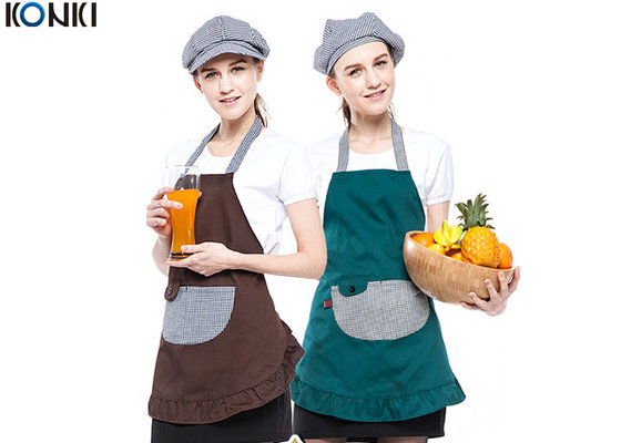 China Contrast Color Custom Embroidered Aprons Working Cooking For Coffee Shop supplier
