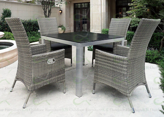 Outdoor Dining Sets with High Back Reclining Wicker Chairs Polywood Table