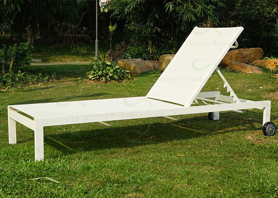 Outdoor Chaise Lounges White Color Sling Poolside Chaise Lounge with Wheels